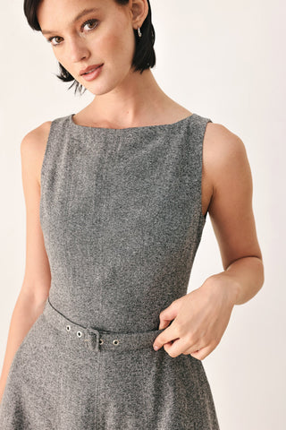 SILVER LINING BELTED A-LINE MIDI DRESS