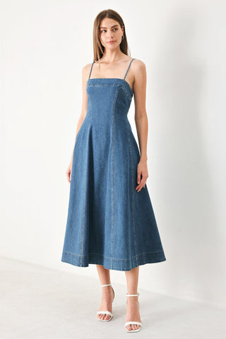 SUMMER INDIGO DENIM MIDI DRESS - Glamourous Grace