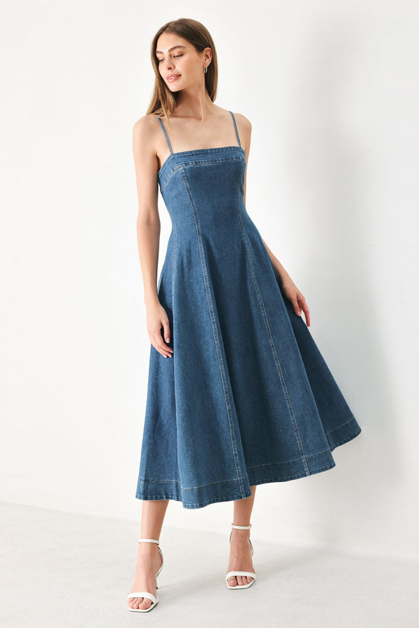 SUMMER INDIGO DENIM MIDI DRESS - Glamourous Grace