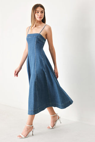 SUMMER INDIGO DENIM MIDI DRESS - Glamourous Grace