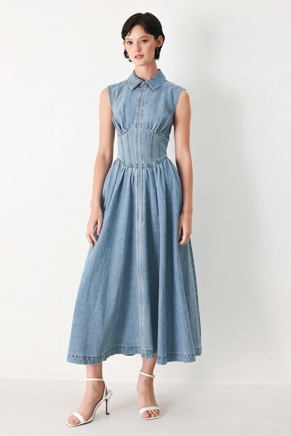 SUNDAY STROLL DENIM MIDI DRESS - Glamourous Grace