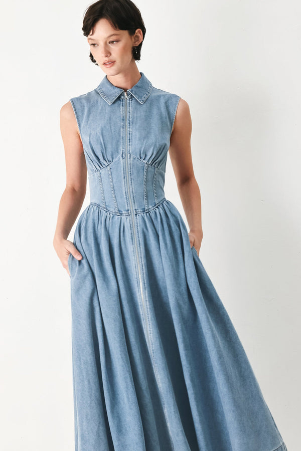 SUNDAY STROLL DENIM MIDI DRESS - Glamourous Grace
