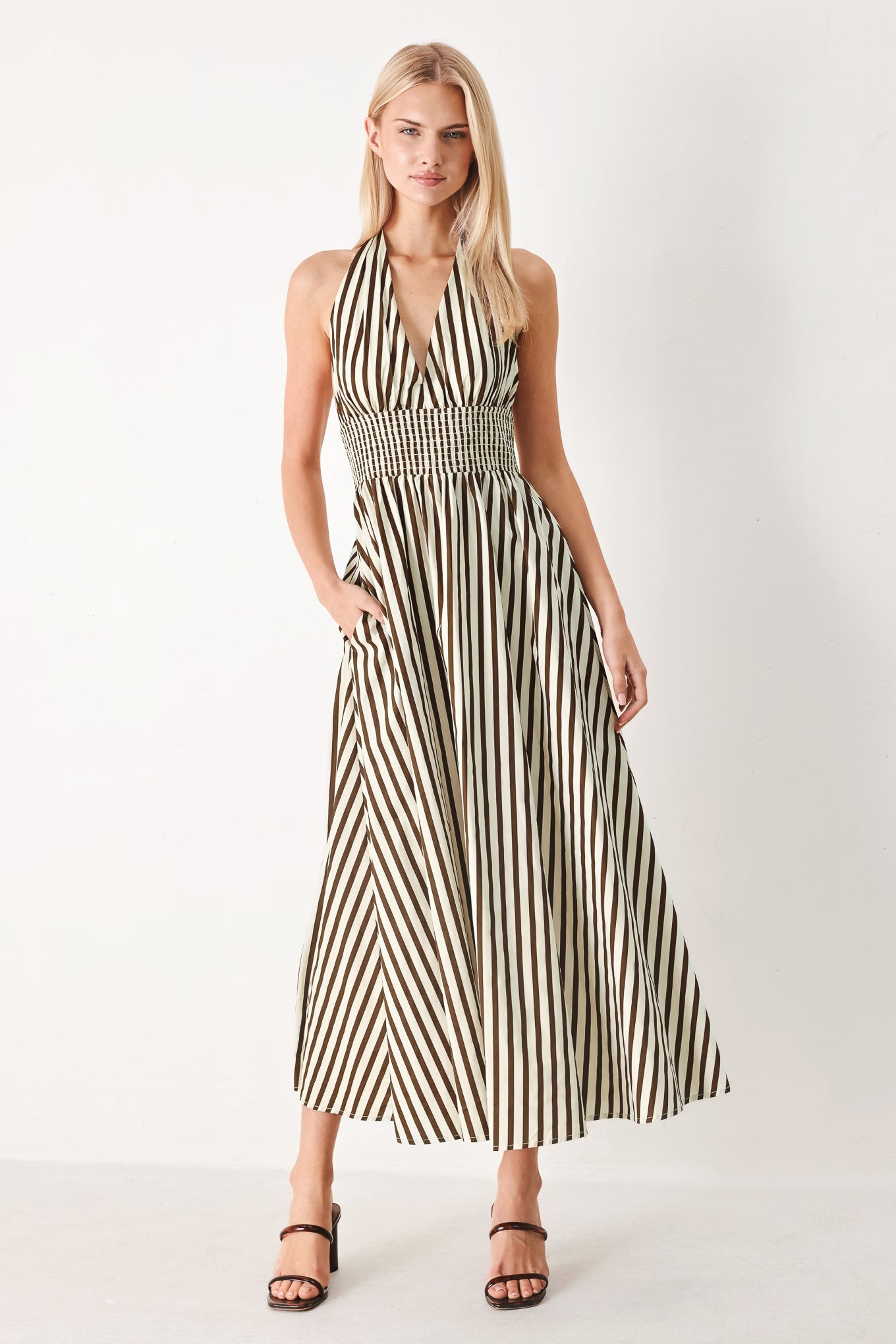 VACATION LINE STRIP WOVEN MIDI DRESS - Glamourous Grace