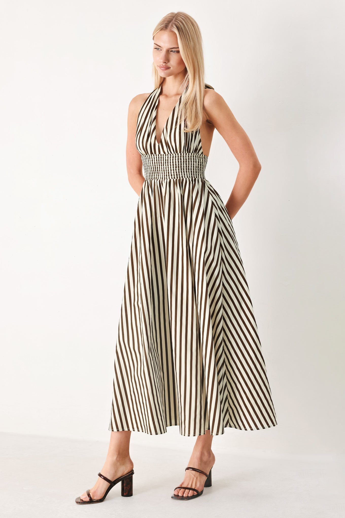 VACATION LINE STRIP WOVEN MIDI DRESS - Glamourous Grace