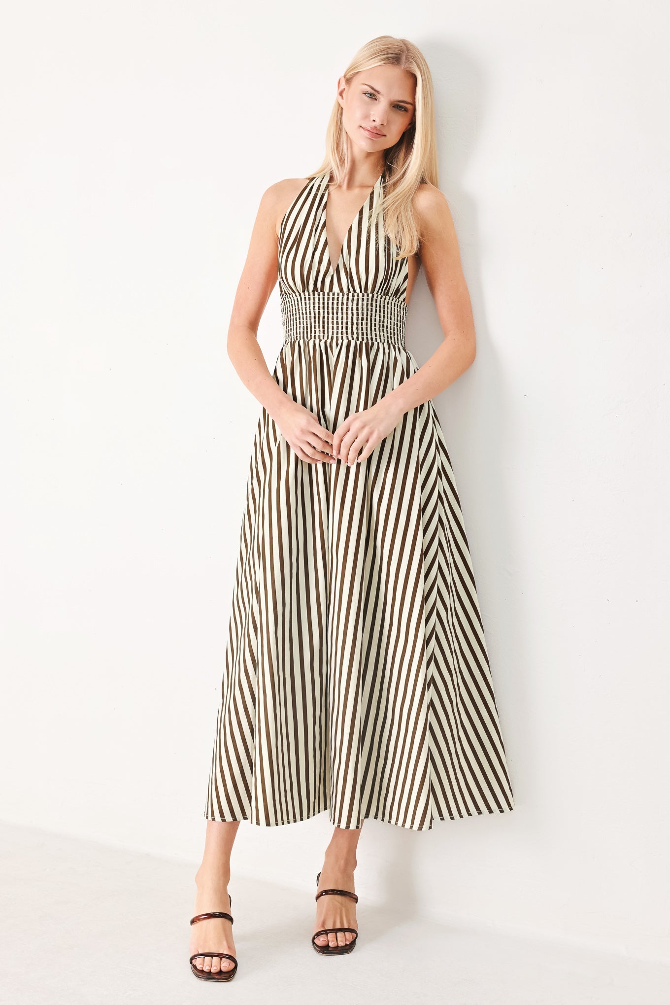 VACATION LINE STRIP WOVEN MIDI DRESS - Glamourous Grace