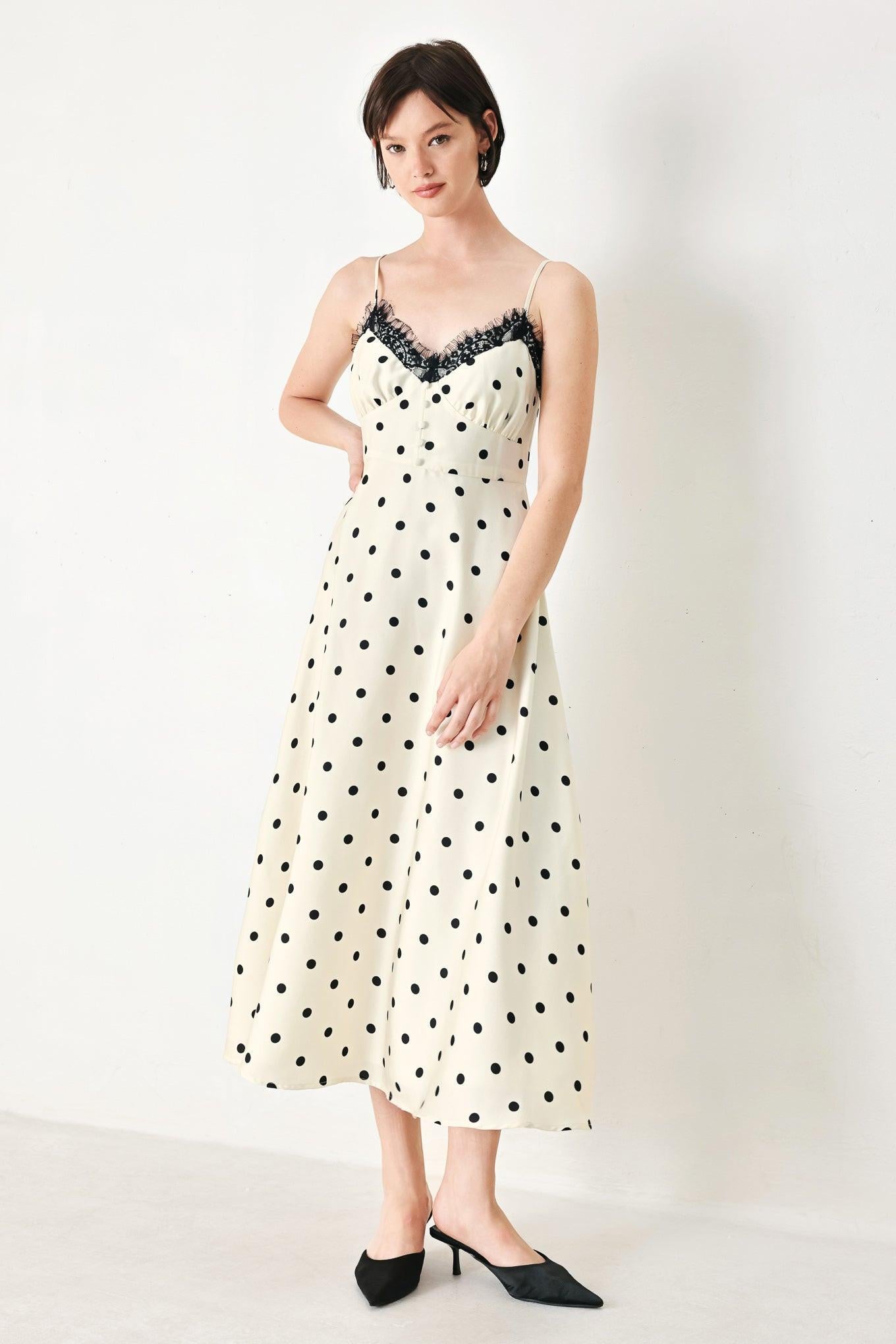 DOTTY SWEETHEART WOVEN MIDI DRESS - Glamourous Grace
