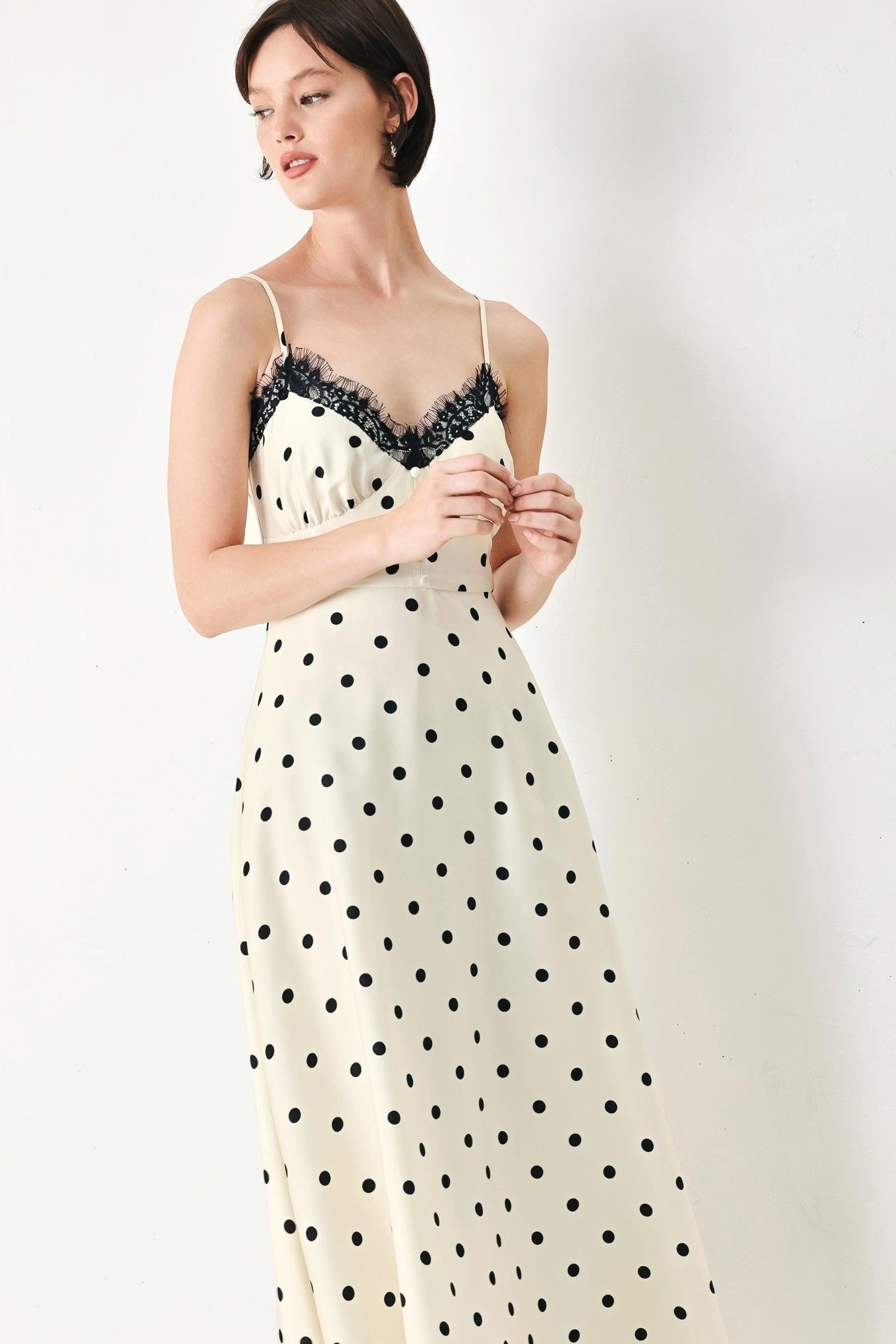 DOTTY SWEETHEART WOVEN MIDI DRESS - Glamourous Grace