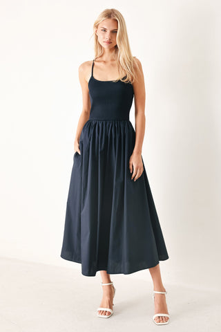 EASY BREEZE NAVY WOVEN MIDI DRESS - Glamourous Grace