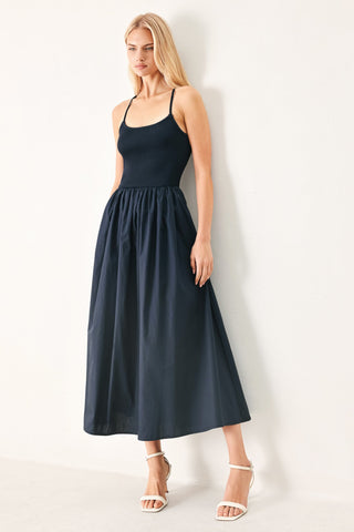 EASY BREEZE NAVY WOVEN MIDI DRESS - Glamourous Grace