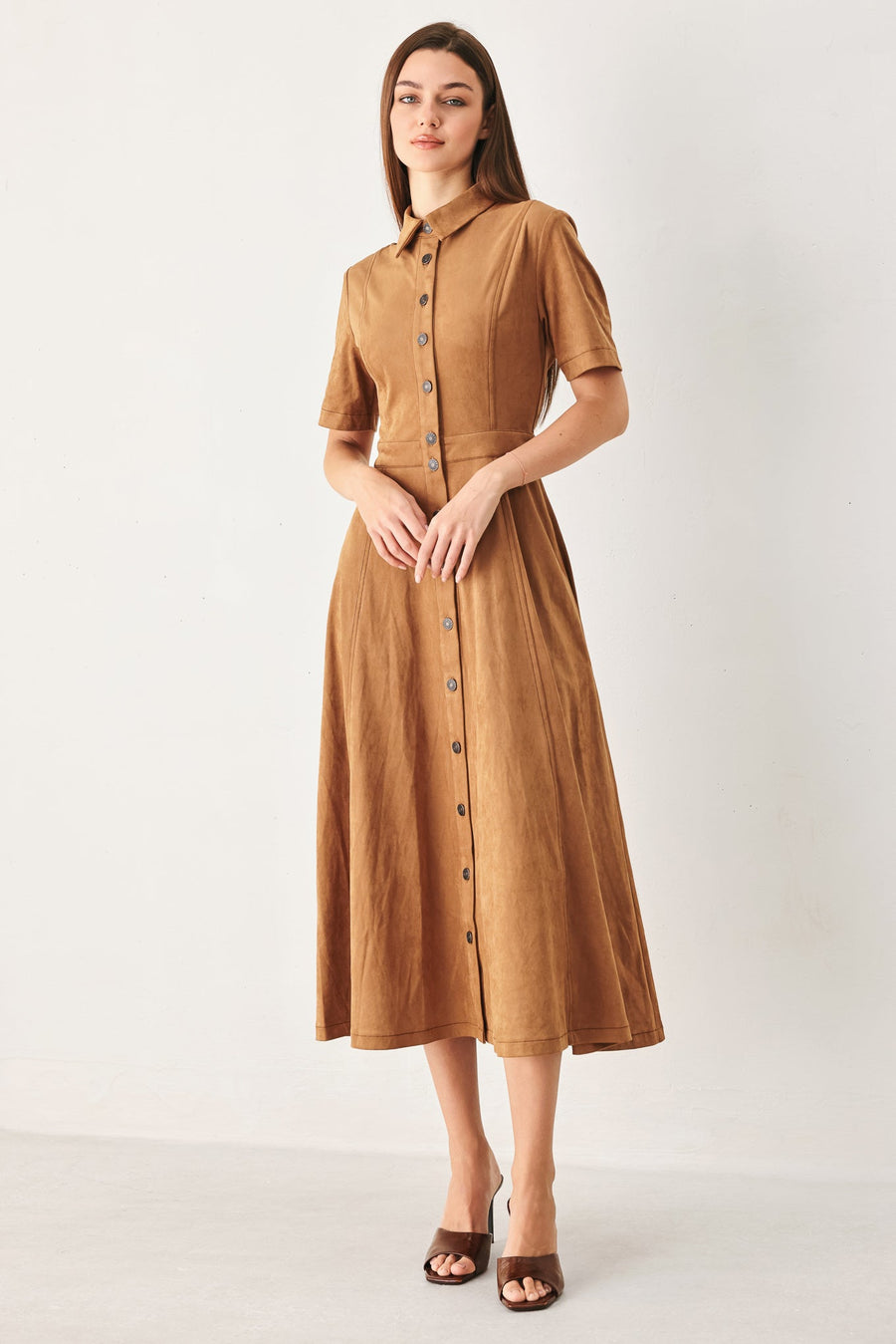 DARLING CAME FAUX SUEDE MIDI SHIRT DRESS - Glamourous Grace
