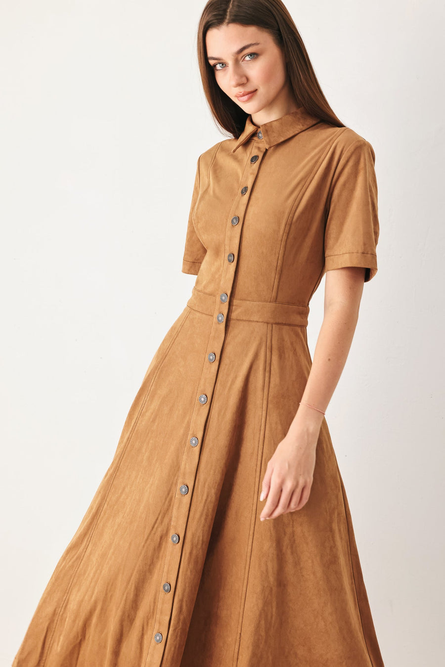 DARLING CAME FAUX SUEDE MIDI SHIRT DRESS - Glamourous Grace