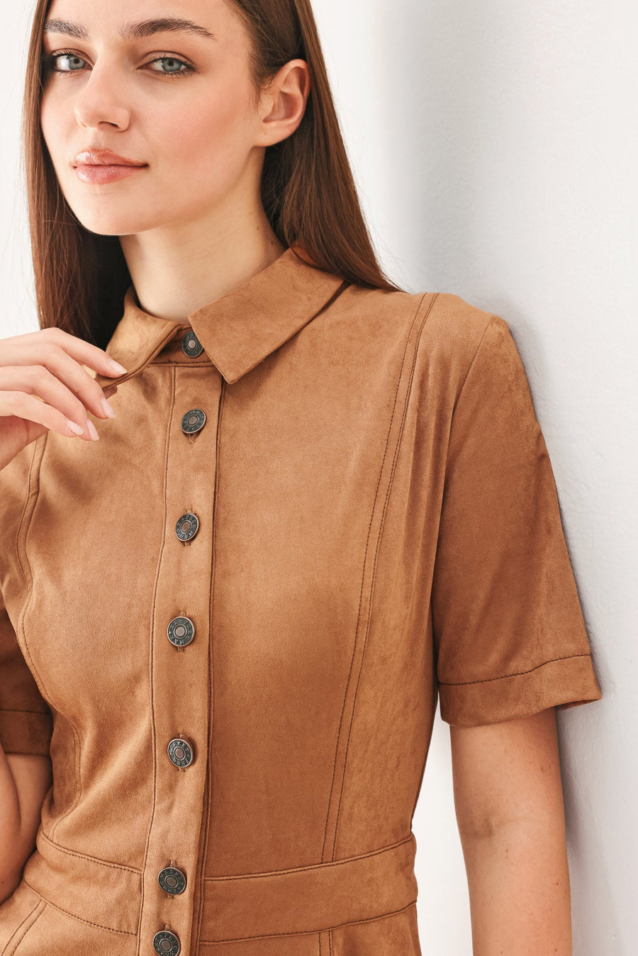 DARLING CAME FAUX SUEDE MIDI SHIRT DRESS - Glamourous Grace