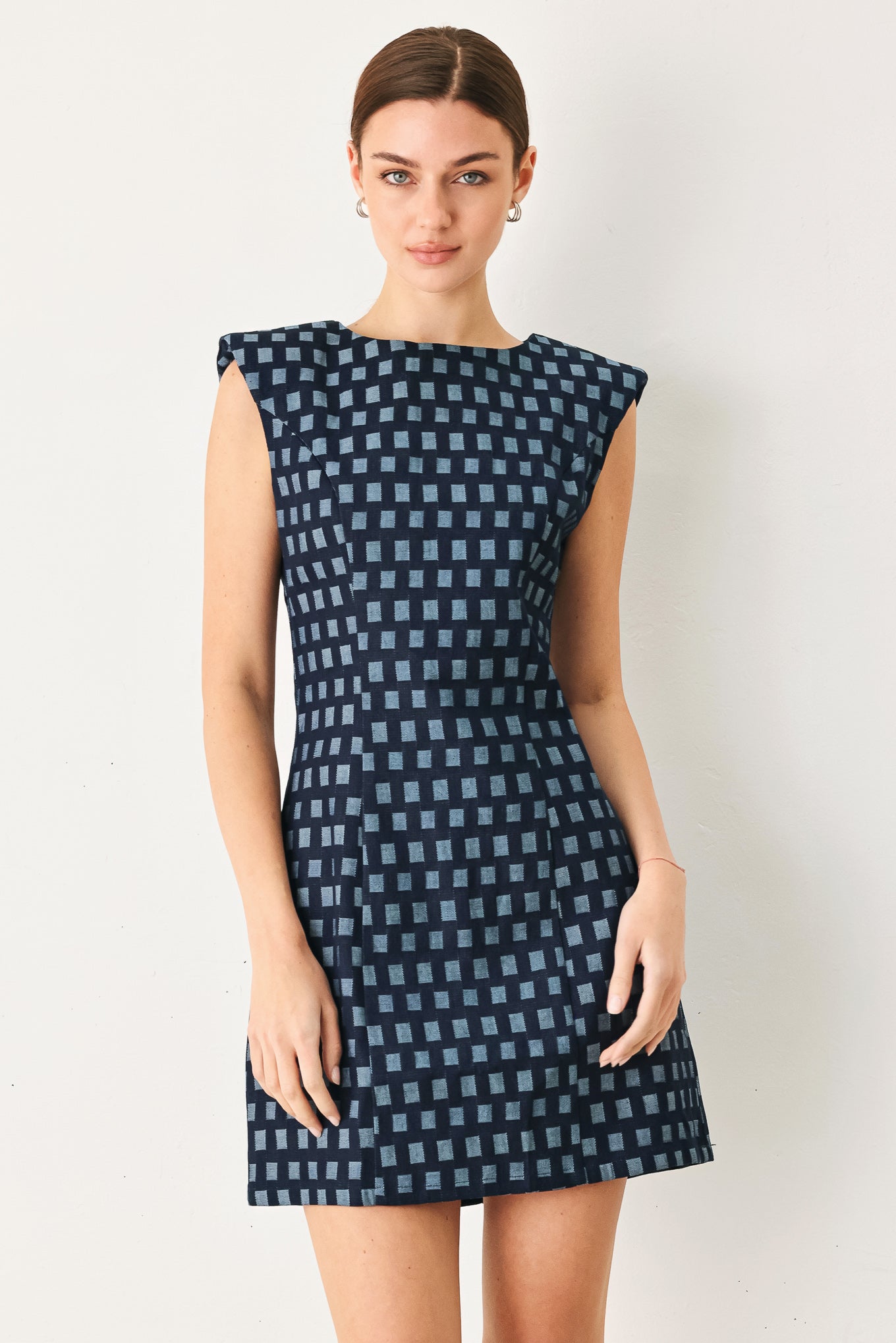 COOL GIRL CHECK JACQUARD DENIM MINI DRESS - Glamourous Grace