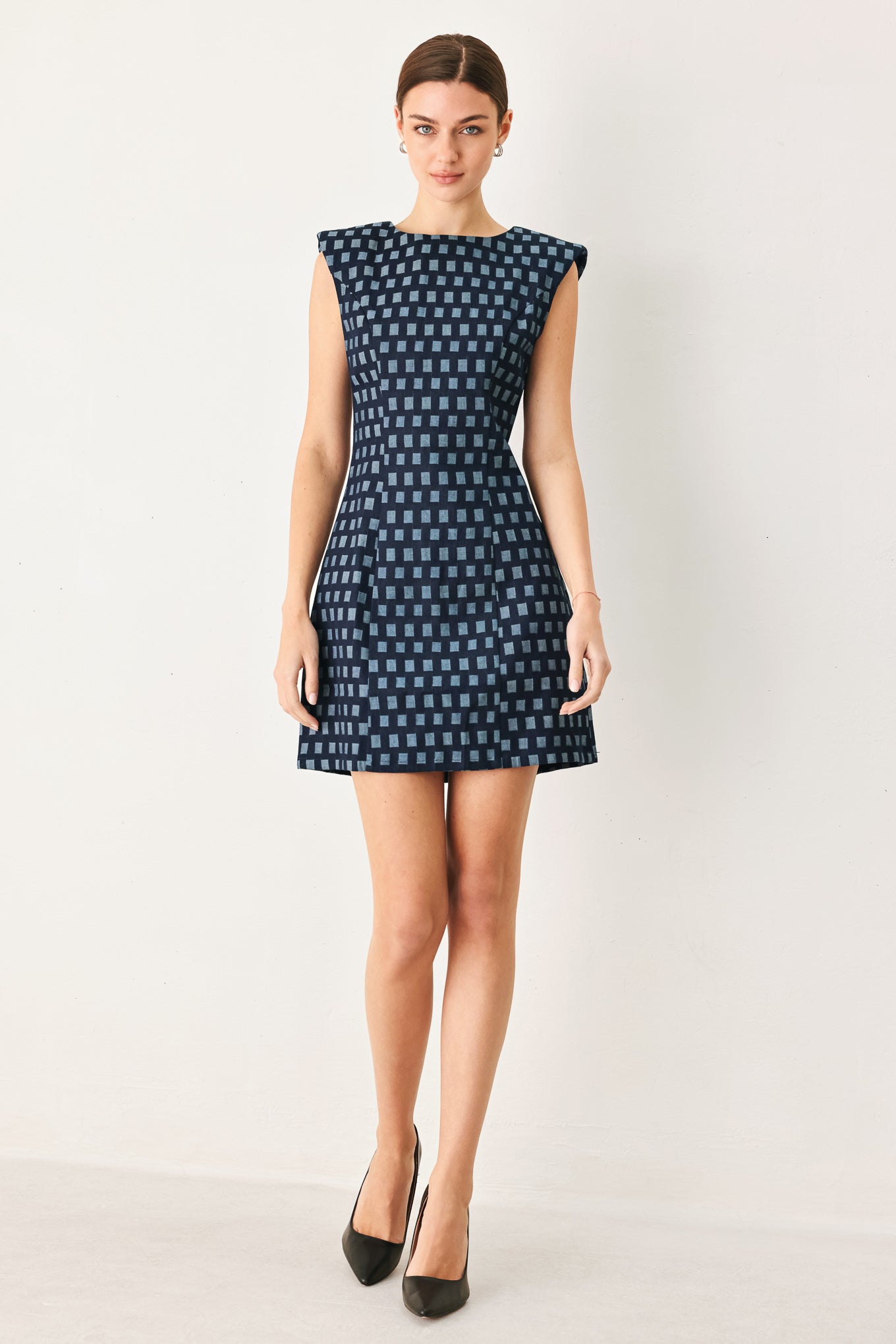 COOL GIRL CHECK JACQUARD DENIM MINI DRESS - Glamourous Grace