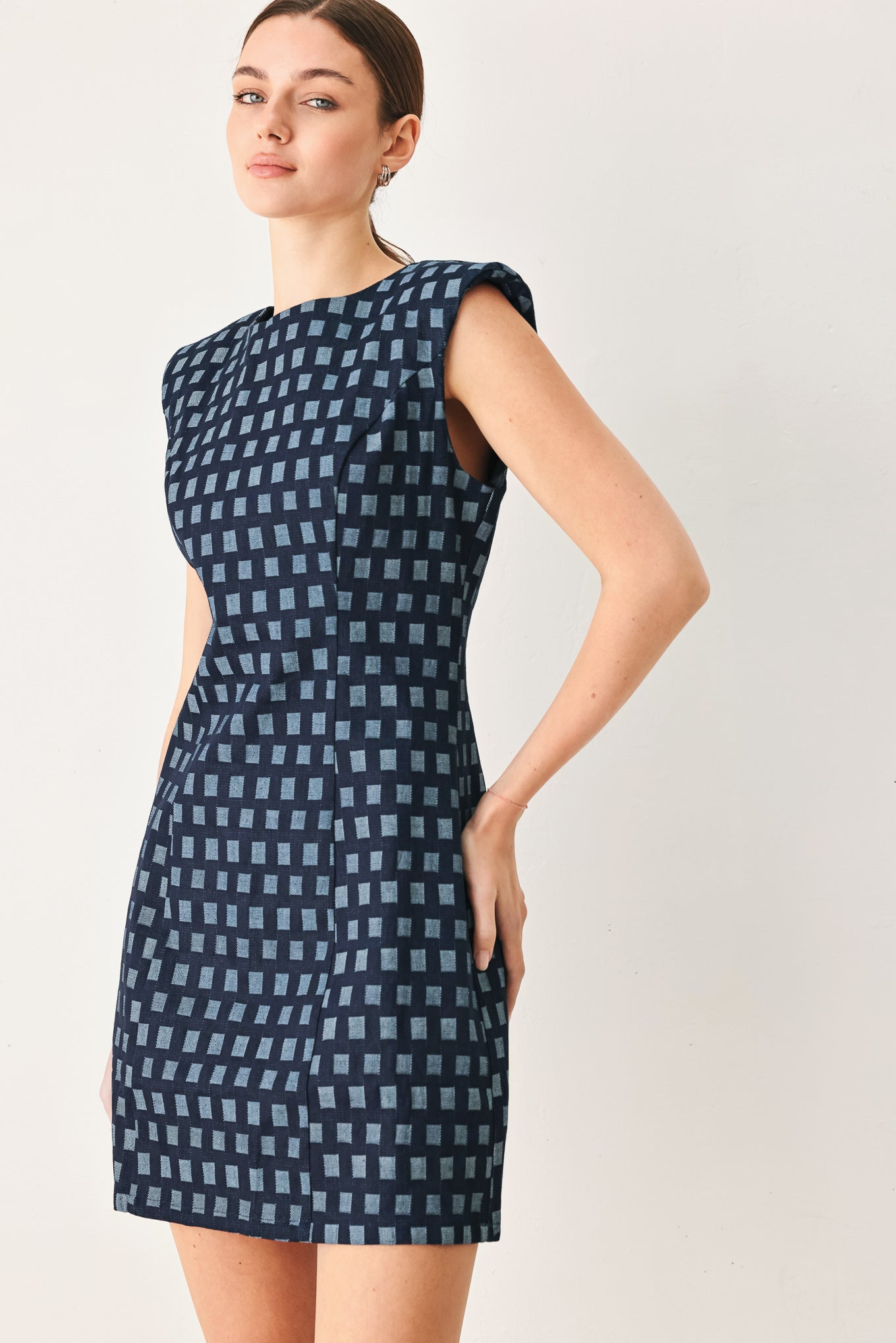 COOL GIRL CHECK JACQUARD DENIM MINI DRESS - Glamourous Grace