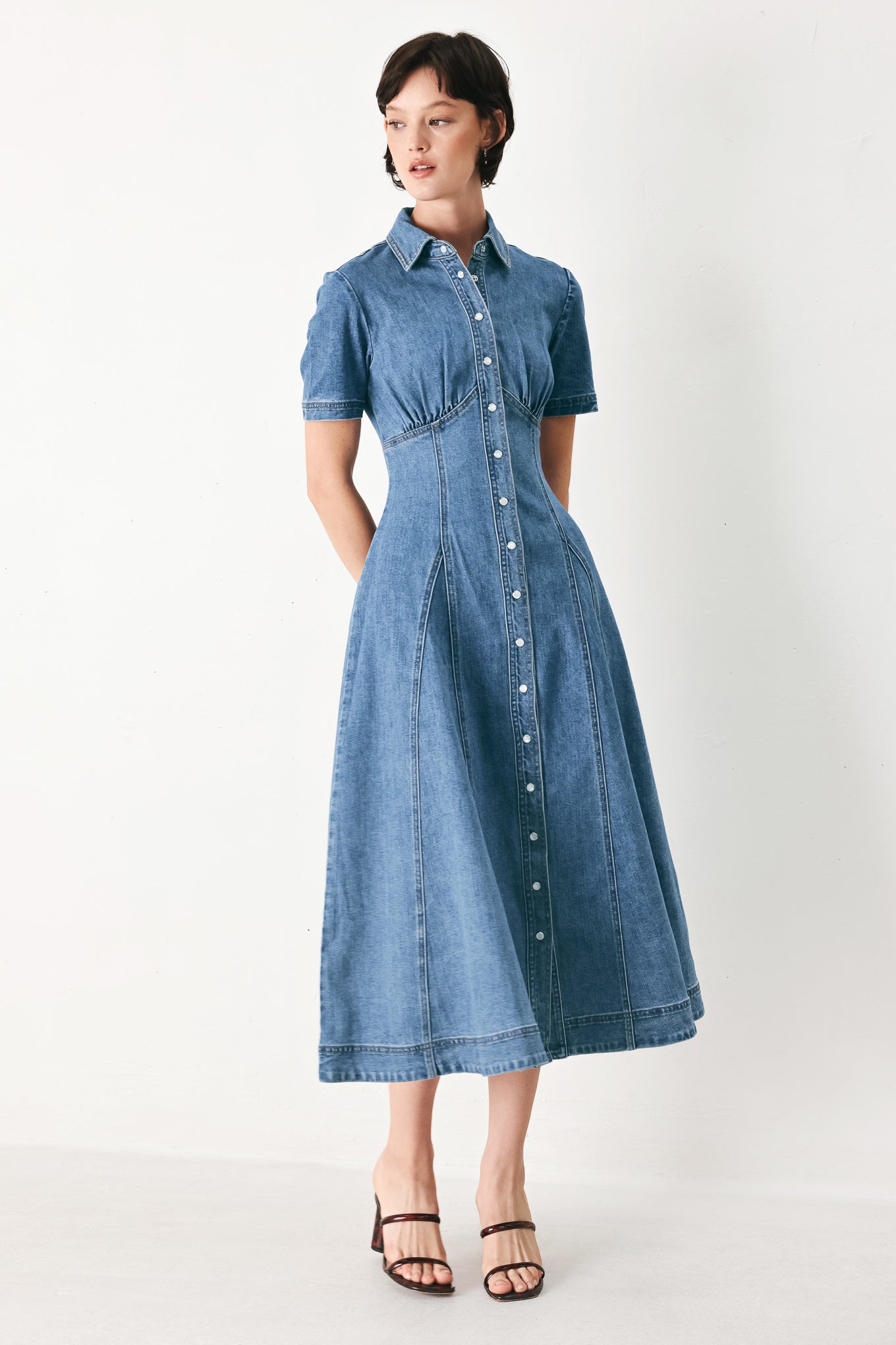 VINTAGE SKY DENIM MIDI SHIRT DRESS - Glamourous Grace