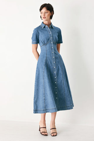VINTAGE SKY DENIM MIDI SHIRT DRESS - Glamourous Grace