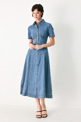 VINTAGE SKY DENIM MIDI SHIRT DRESS - Glamourous Grace