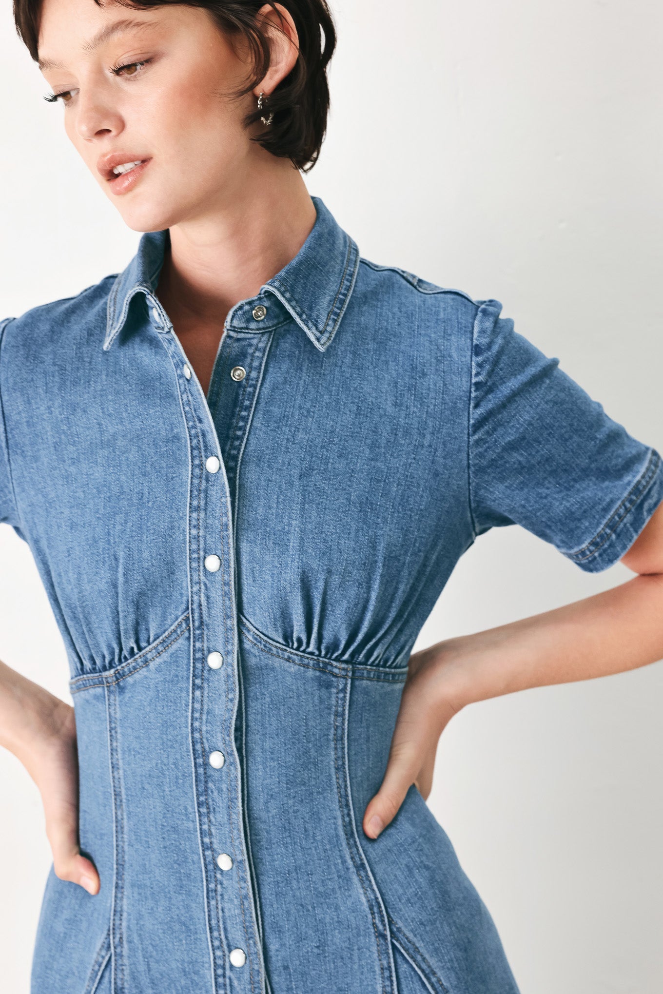 VINTAGE SKY DENIM MIDI SHIRT DRESS - Glamourous Grace