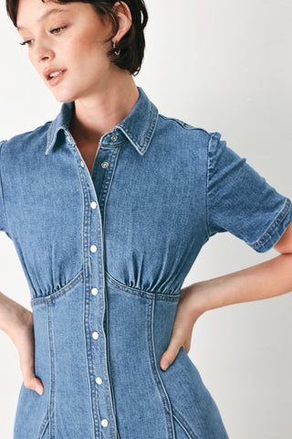 VINTAGE SKY DENIM MIDI SHIRT DRESS - Glamourous Grace