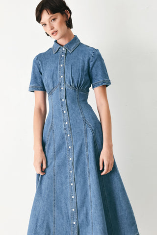 VINTAGE SKY DENIM MIDI SHIRT DRESS - Glamourous Grace