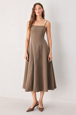 COFFEE BEAN SWING WOVEN MIDI DRESS