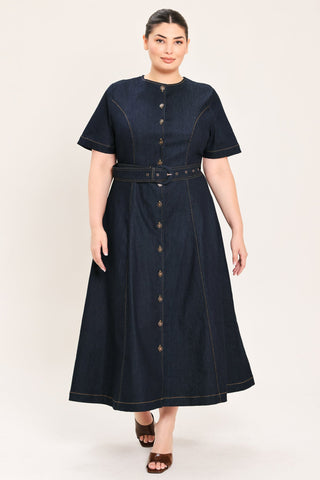 ROMANTIC DENIM WOVEN MIDI DRESS - Glamourous Grace