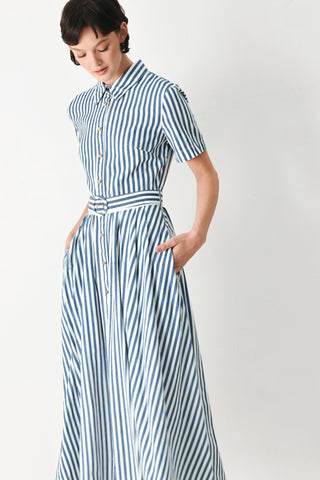 COASTAL MUSE STRIP WOVEN MIDI SHIRT DRESS - Glamourous Grace
