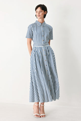 COASTAL MUSE STRIP WOVEN MIDI SHIRT DRESS - Glamourous Grace