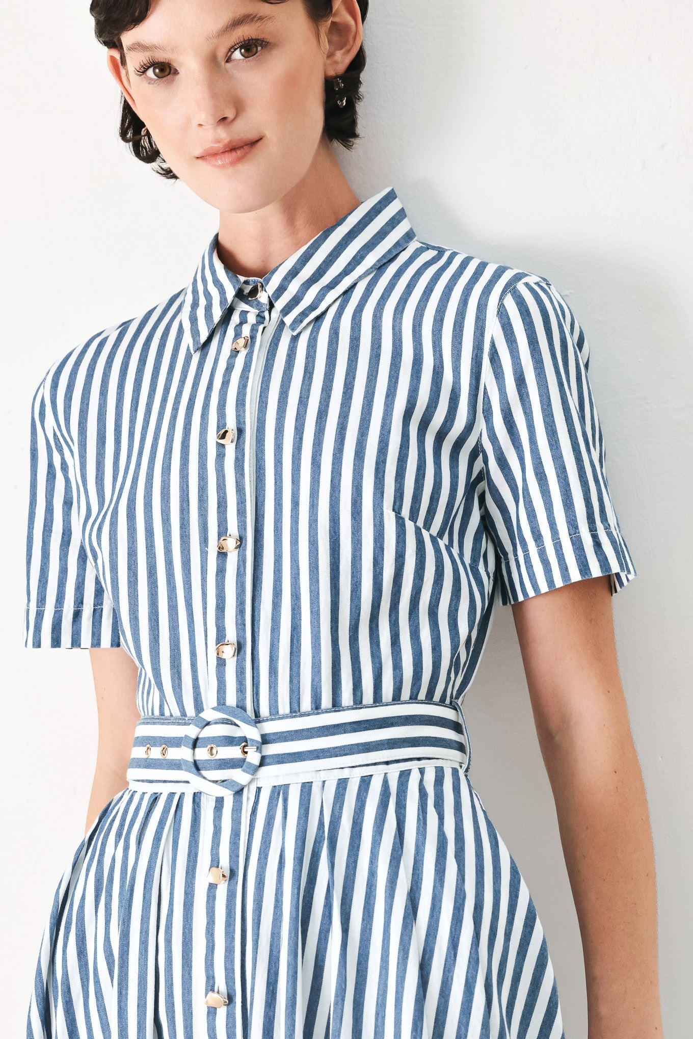 COASTAL MUSE STRIP WOVEN MIDI SHIRT DRESS - Glamourous Grace