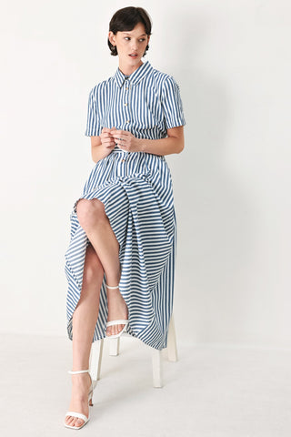 COASTAL MUSE STRIP WOVEN MIDI SHIRT DRESS - Glamourous Grace