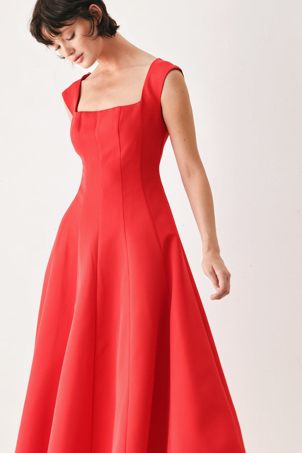 SCARLET ROMANCE WOVEN MIDI DRESS - Glamourous Grace