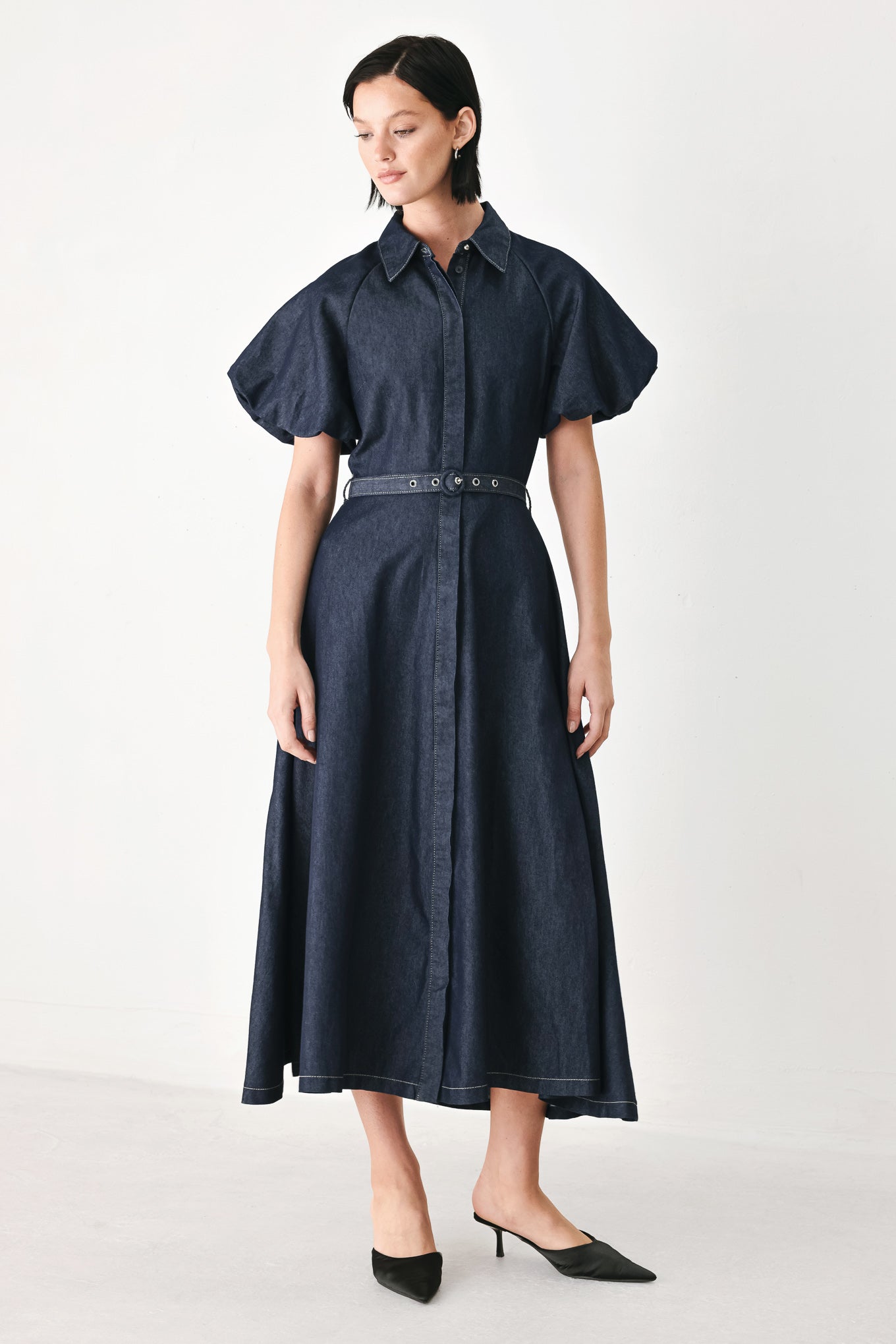 MIDNIGHT IN MANHATTAN DENIM MIDI DRESS - Glamourous Grace
