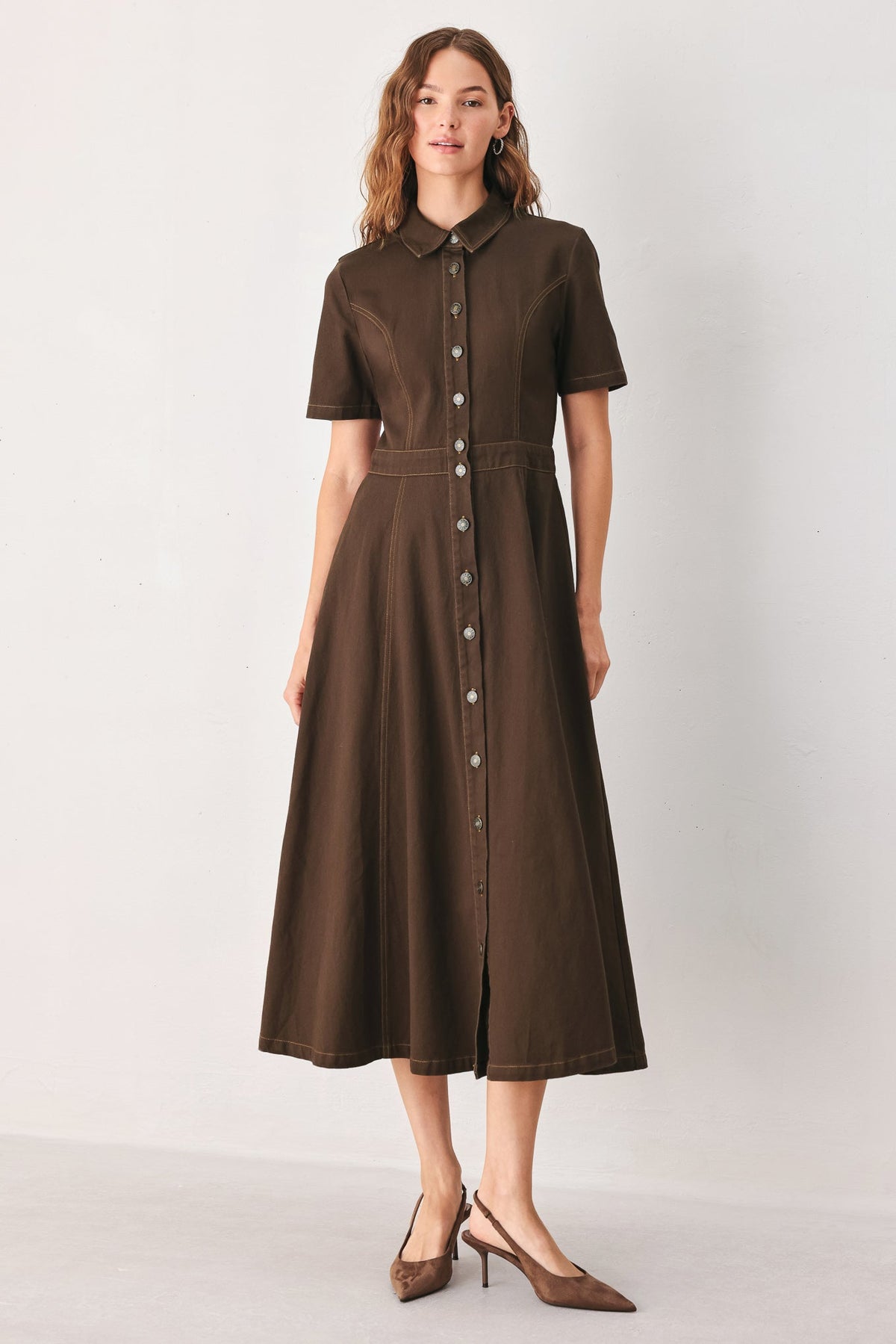 BARK BROWN VINTAGE WOVEN MIDI DRESS - Glamourous Grace