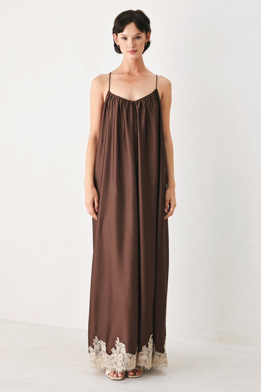 TRUFFLE DREAM WOVEN MIDI SLIP DRESS - Glamourous Grace