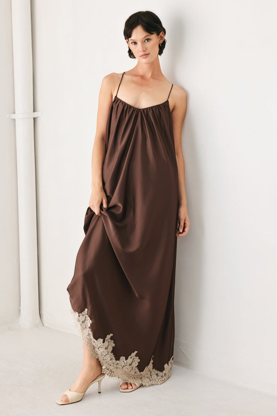 TRUFFLE DREAM WOVEN MIDI SLIP DRESS - Glamourous Grace