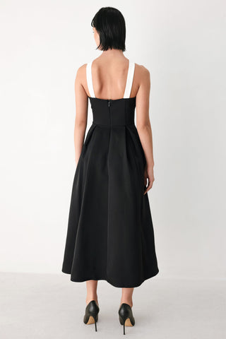 BLACK TIE AFFAIR HALTER WOVEN MIDI DRESS