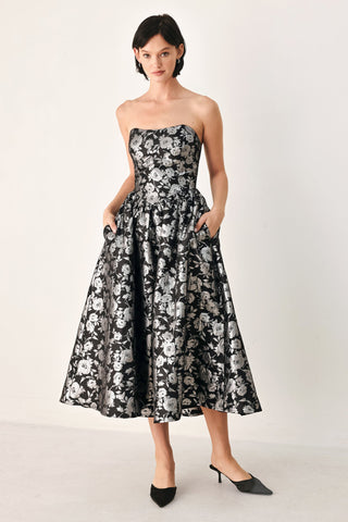 MIDNIGHT SPARKLE SWEETHEART MIDI DRESS