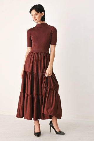 AUTUMN LOVE STORY TIERED MIDI DRESS