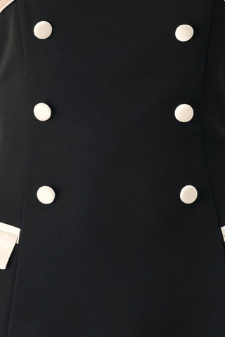 PARISIAN POISE BLACK/CREAM STRAPLESS BUTTON MIDI DRESS