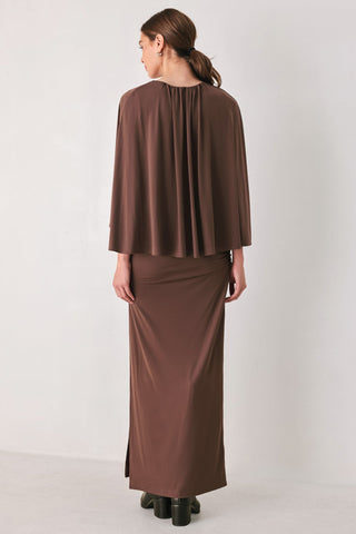 DUSTY ROSE DRAPE MAUVE CAPLET SHIRRED MIDI DRESS