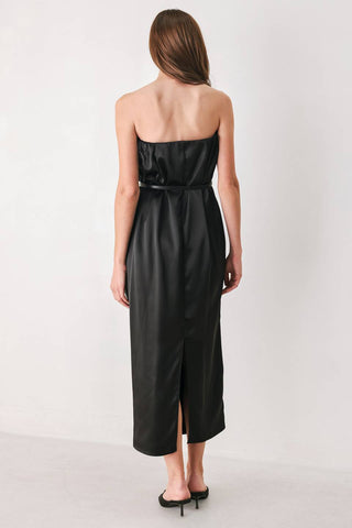 NOIR DRAPE BLACK RUCHED TULIP-SKIRT MIDI DRESS