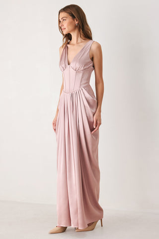 ROSE SCULPT PINK CORSET TULIP-SKIRT MAXI DRESS