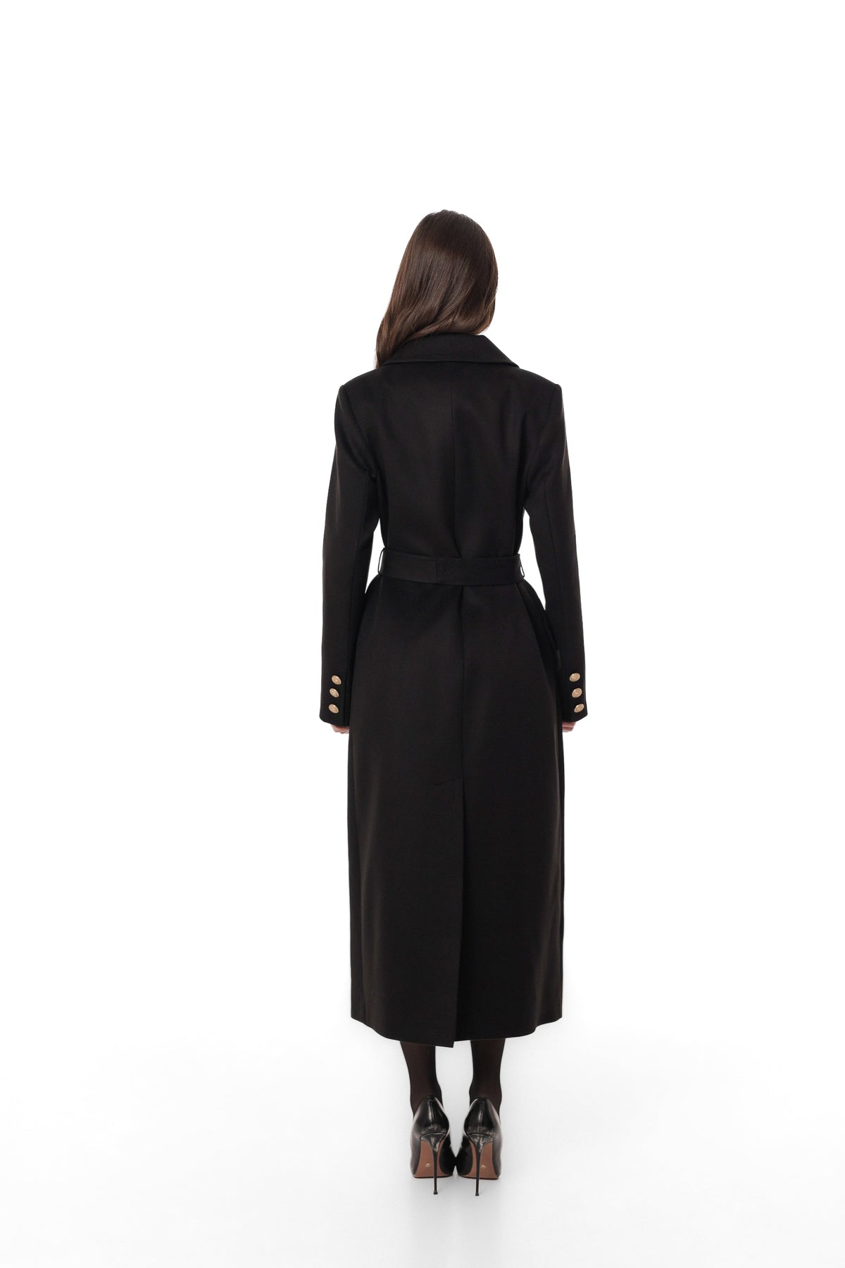 Vivian Tailored Cashmere Wool Coat in Black