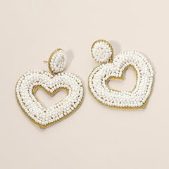 Felt Back Seed Beaded Open Heart Dangle Earrings