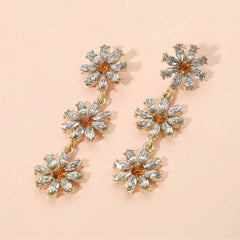 Stone Cluster Triple Flower Link Dropdown Earrings