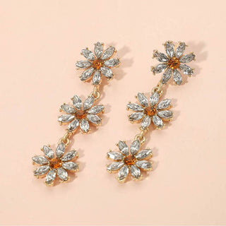 Stone Cluster Triple Flower Link Dropdown Earrings
