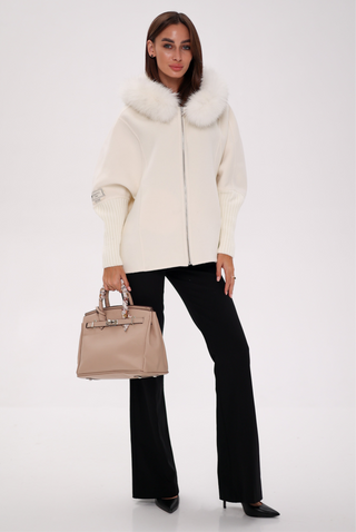 Saga®Furs Hooded Polar Fox Wool Alpaca Coat