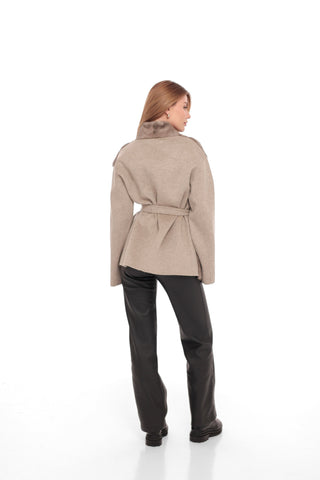 Melia Genuine Mink Fur Virgin Wool Coat
