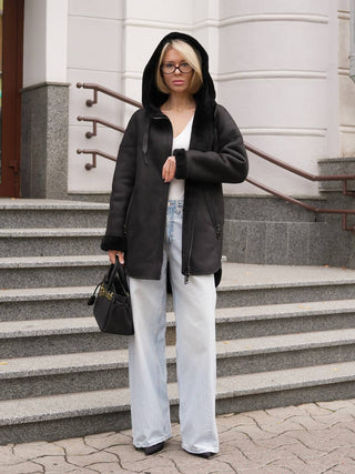 Reversible Faux Shearling Hooded Coat